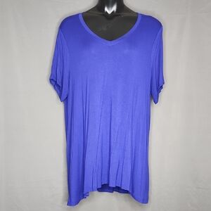 Popyoung Soft Thin Short-Sleeve Long Tee Tunic - Blue - Women's Plus Size 3XL